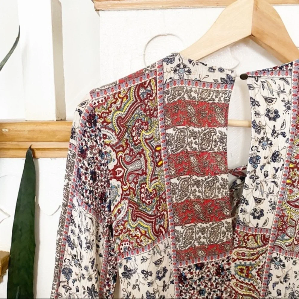 AEO‎ paisley long sleeve boho ruffled shorts romper